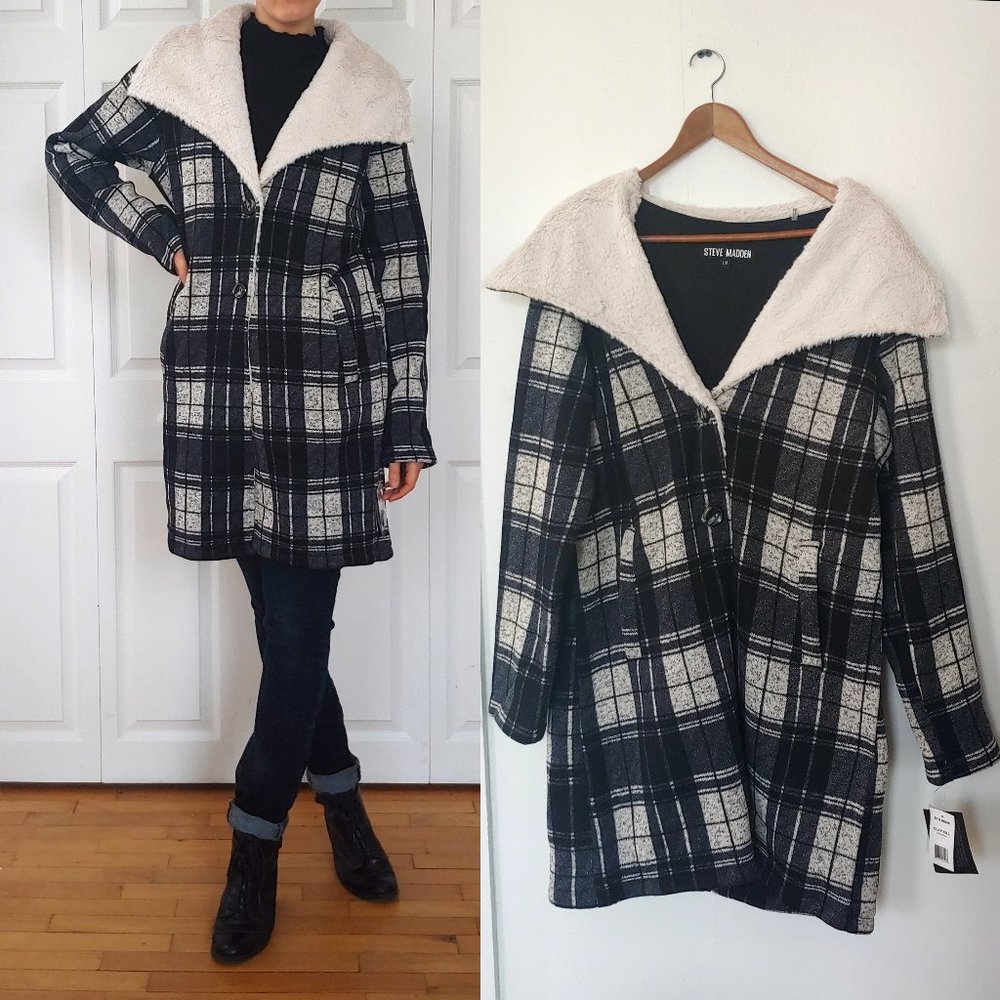 Steve Madden plaid fleece button up coat
